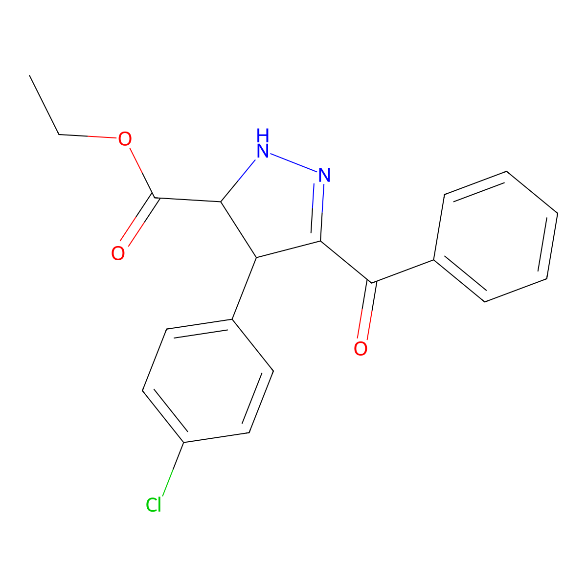 ethyl 3-benzoyl-4-(4-chlorophenyl)-4,5-dihydro-1H-pyrazole-5-carboxylate molecular structure, CAS 187158-57-2