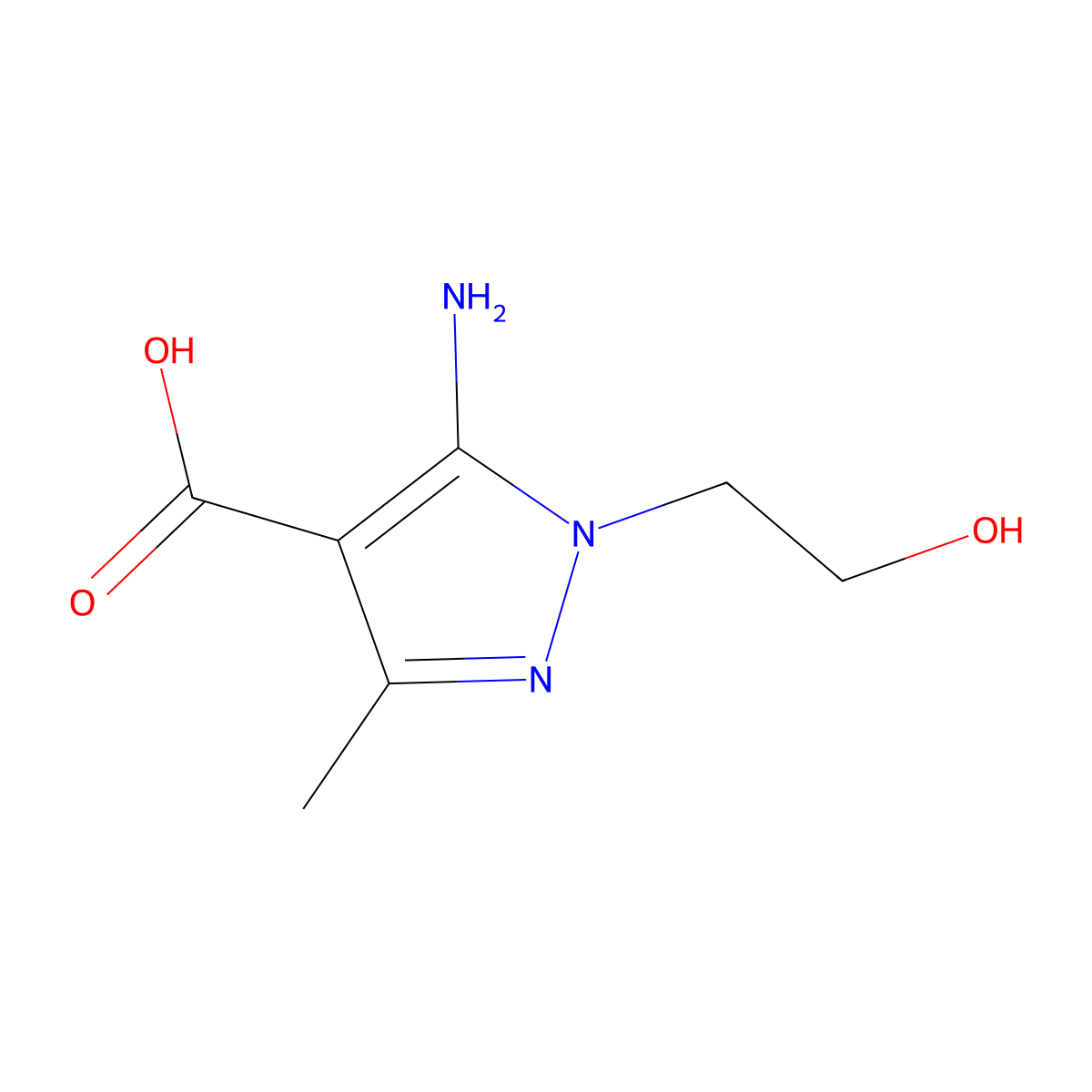 5-amino-1-(2-hydroxyethyl)-3-methyl-1H-pyrazole-4-carboxylic acid molecular structure, CAS 1871661-21-0