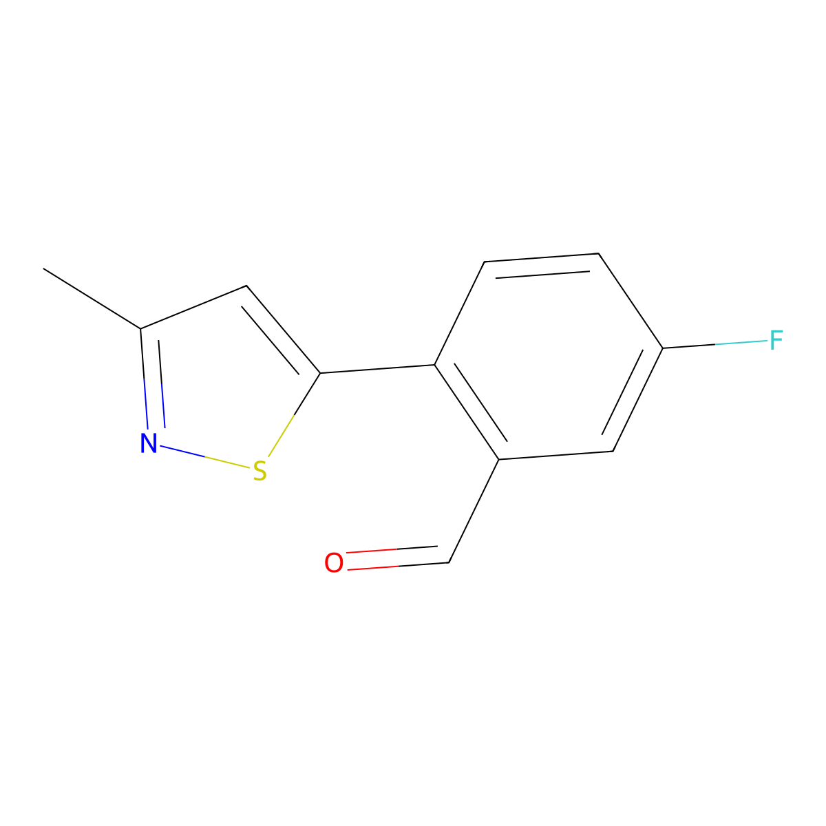 5-Fluoro-2-(3-methyl-1,2-thiazol-5-yl)benzaldehyde molecular structure, CAS 1871685-53-8