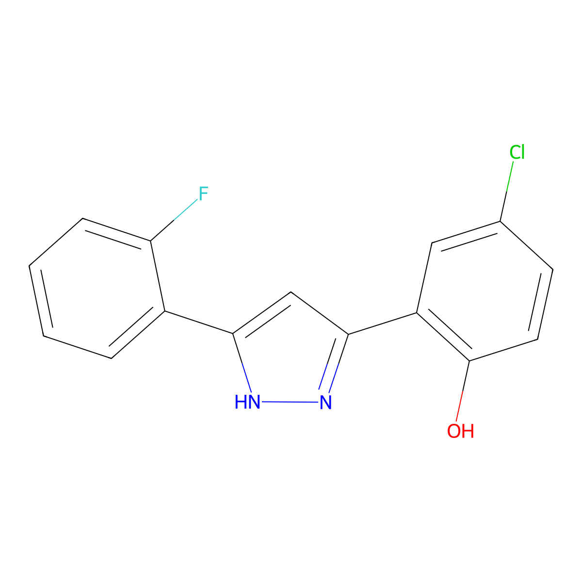 4-chloro-2-(5-(2-fluorophenyl)-1H-pyrazol-3-yl)phenol molecular structure, CAS 187173-72-4