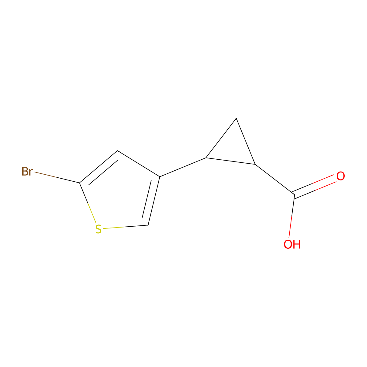 2-(5-Bromothiophen-3-yl)cyclopropane-1-carboxylic acid molecular structure, CAS 1871759-90-8