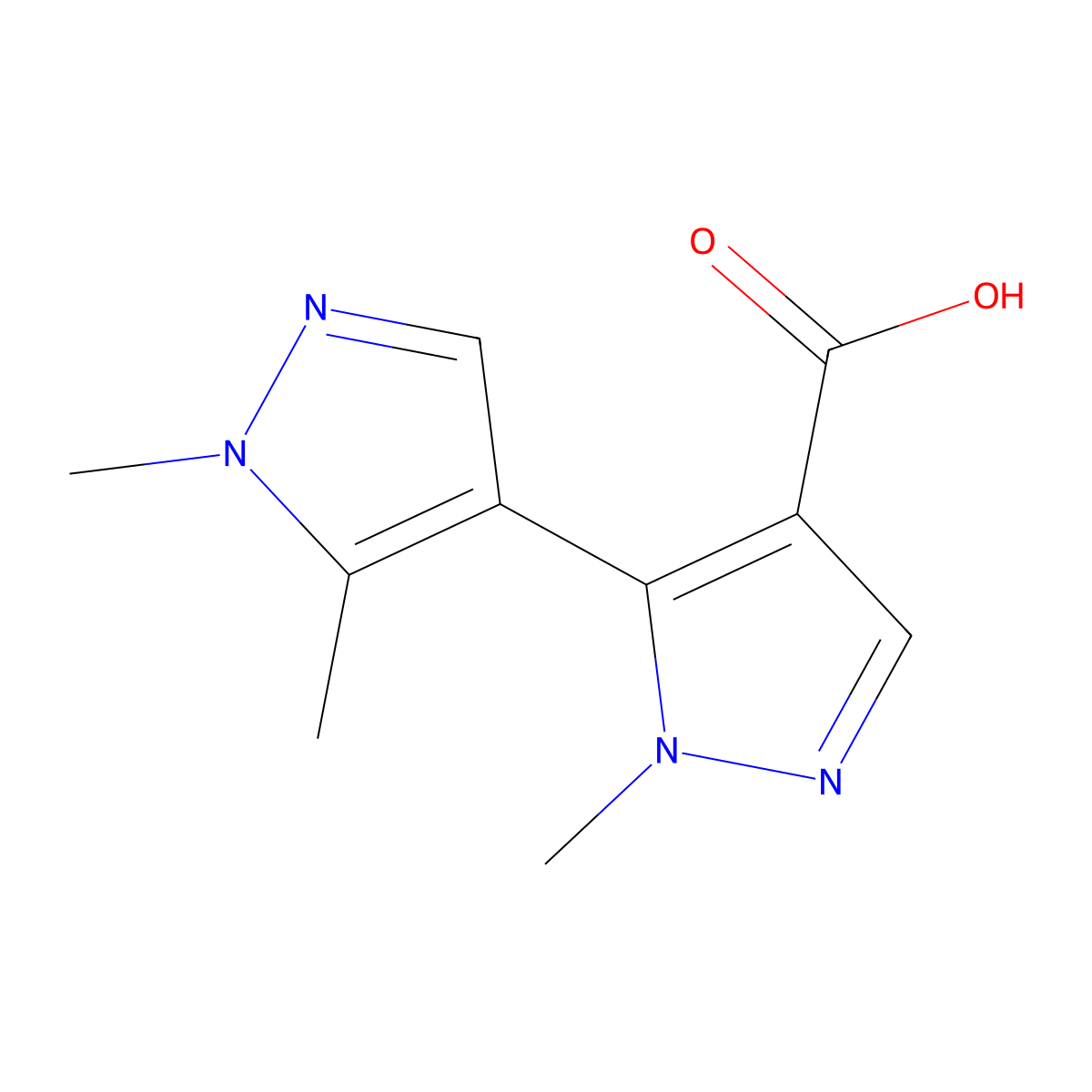 5-(1,5-dimethyl-1H-pyrazol-4-yl)-1-methyl-1H-pyrazole-4-carboxylic acid molecular structure, CAS 1871856-44-8