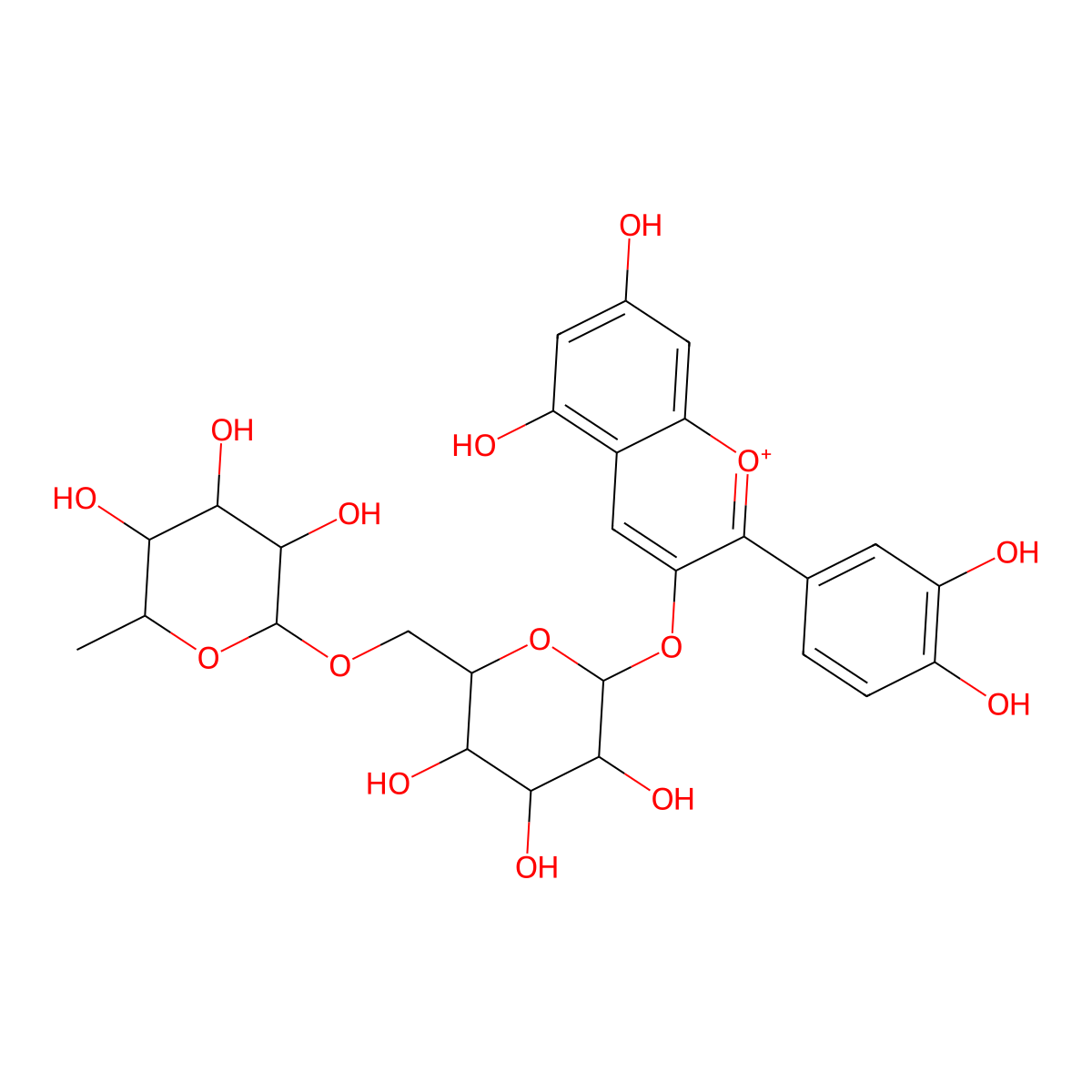 Keracyanin cation molecular structure, CAS 18719-76-1