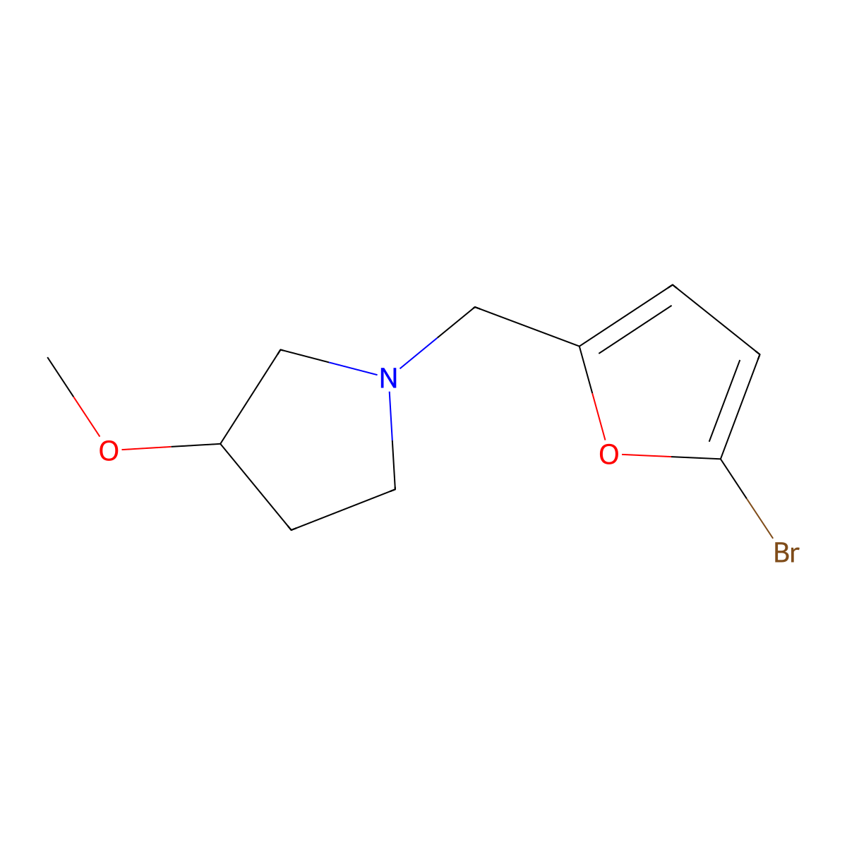 1-[(5-Bromofuran-2-yl)methyl]-3-methoxypyrrolidine molecular structure, CAS 1871980-23-2