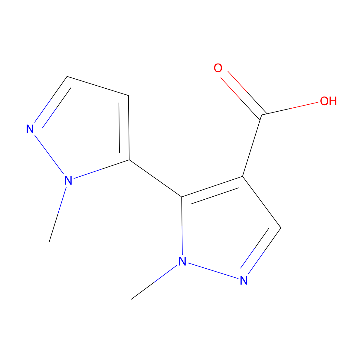 1-methyl-5-(1-methyl-1H-pyrazol-5-yl)-1H-pyrazole-4-carboxylic acid molecular structure, CAS 1871993-76-8