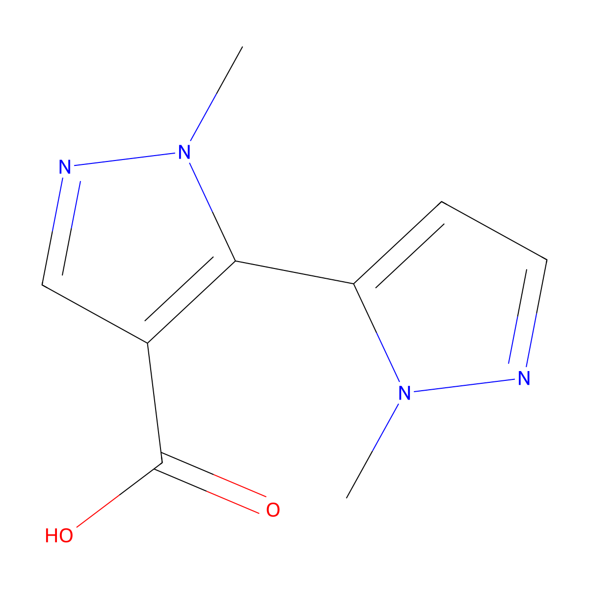 1-methyl-5-(1-methyl-1H-pyrazol-5-yl)-1H-pyrazole-4-carboxylic acid molecular structure, CAS 1871993-76-8