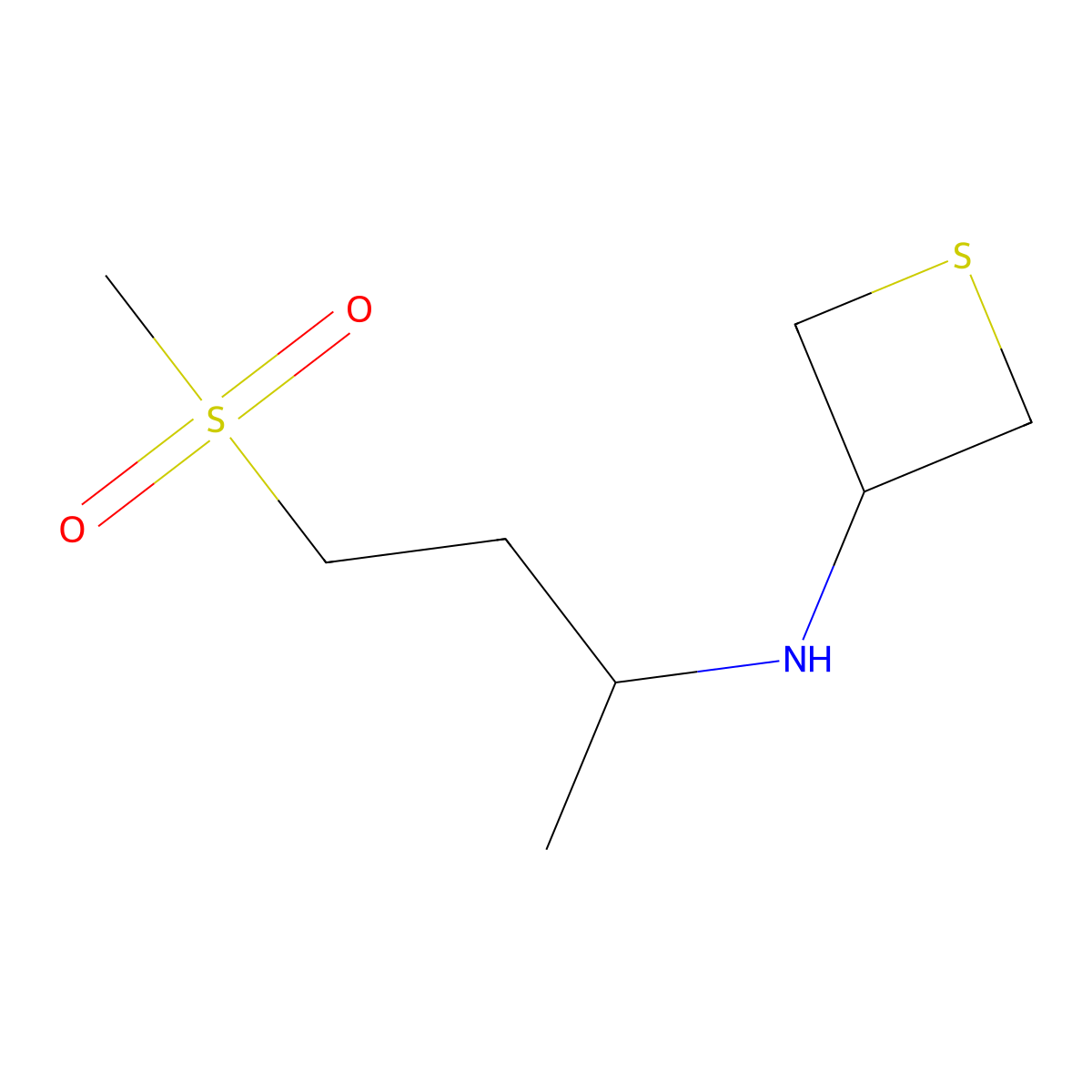 N-(4-methanesulfonylbutan-2-yl)thietan-3-amine molecular structure, CAS 1872102-31-2