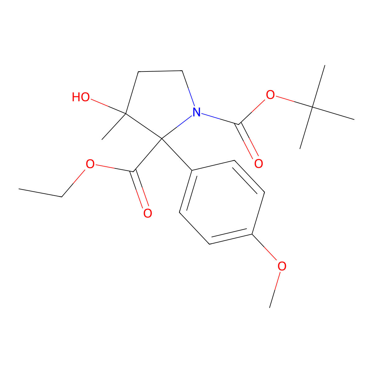 1-(tert-Butyl) 2-ethyl (2S,3R)-3-hydroxy-2-(4-methoxyphenyl)-3-methylpyrrolidine-1,2-dicarboxylate molecular structure, CAS 1872254-51-7