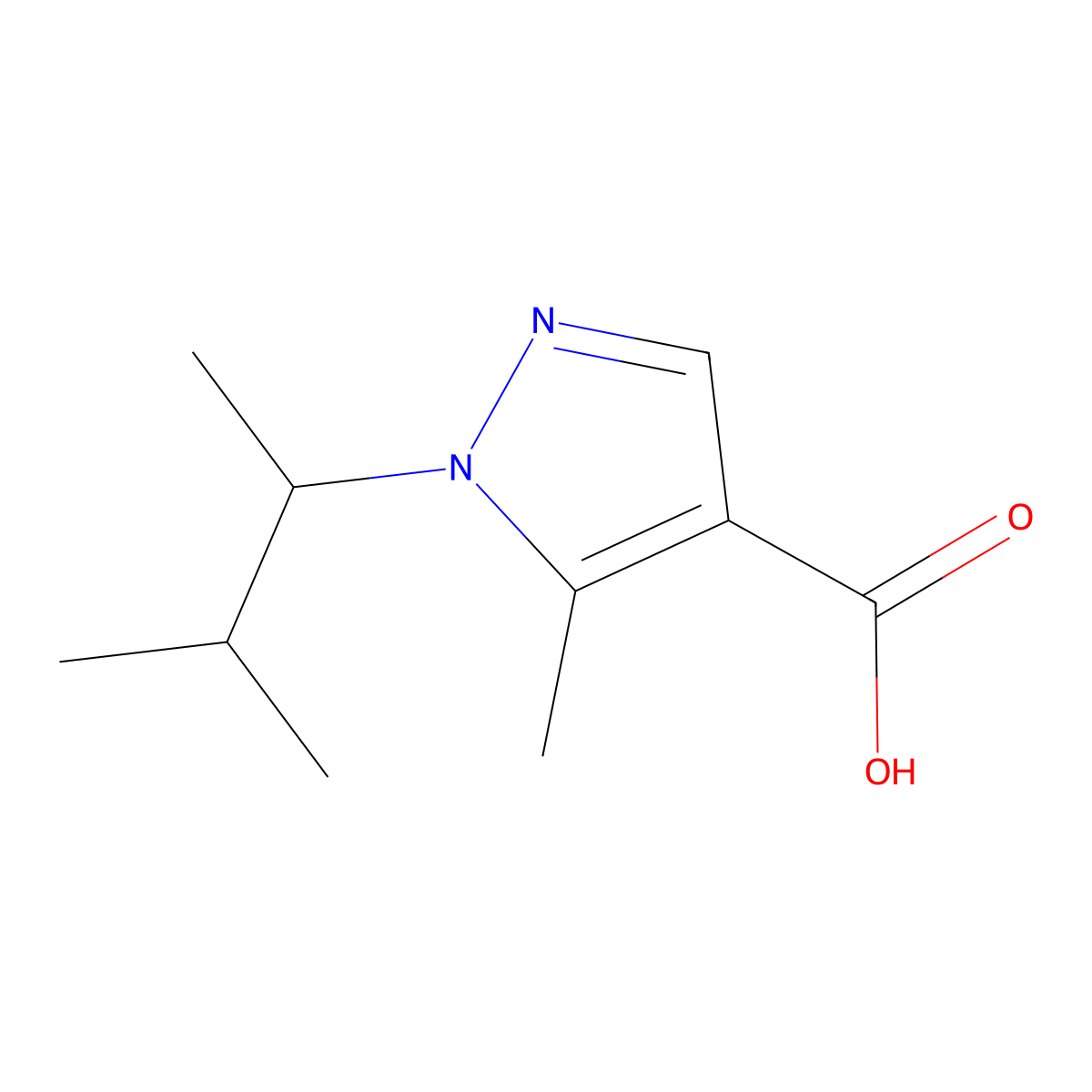 (1,2-Dimethylpropyl)-5-methyl-pyrazole-4-carboxylic acid molecular structure, CAS 1872341-39-3