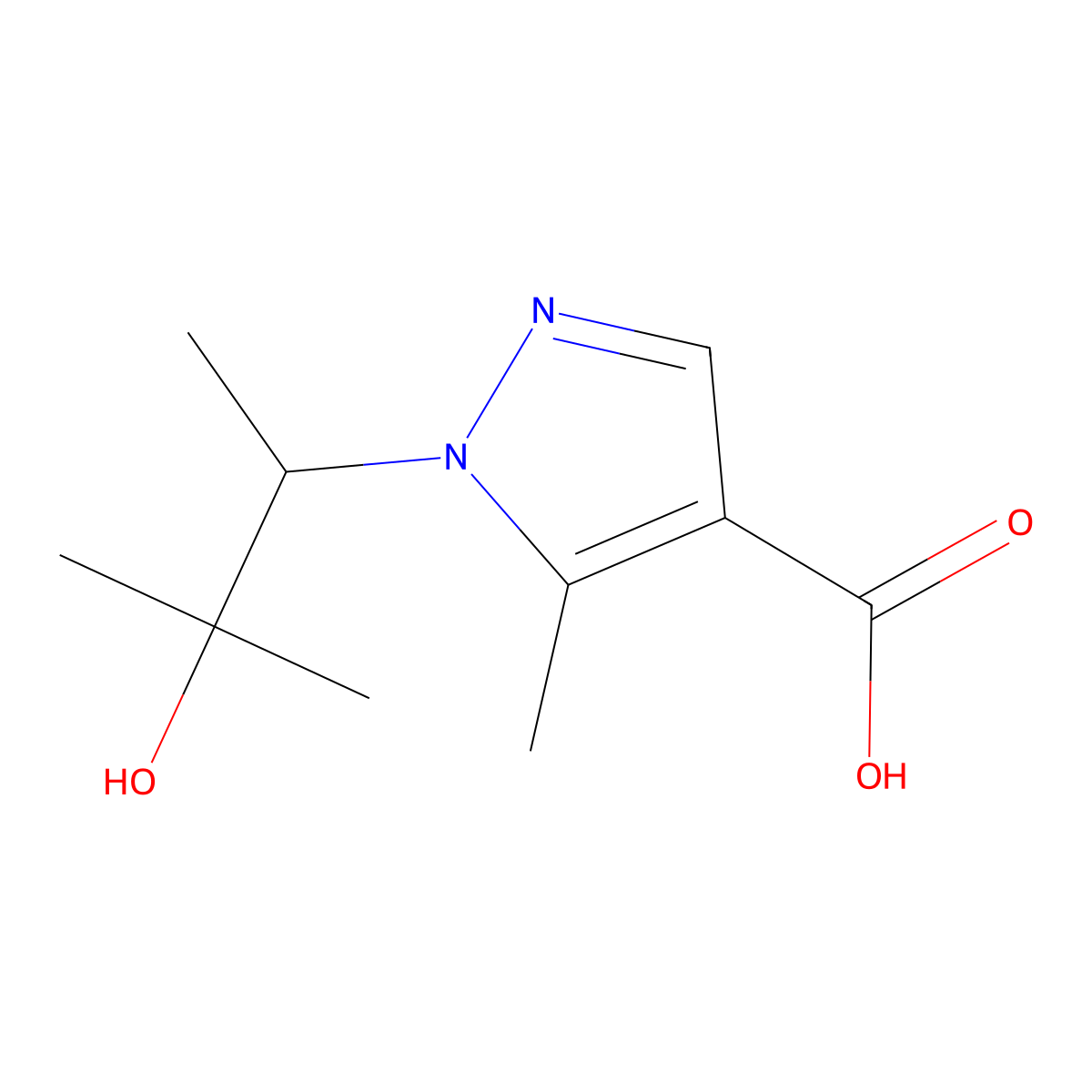 1-(3-hydroxy-3-methylbutan-2-yl)-5-methyl-1H-pyrazole-4-carboxylic acid molecular structure, CAS 1872341-50-8