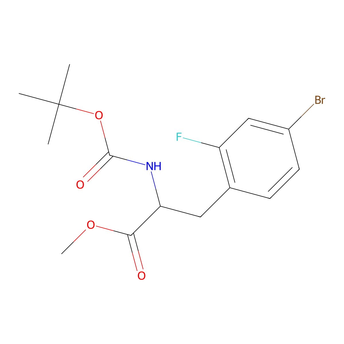 methyl (2S)-3-(4-bromo-2-fluorophenyl)-2-{[(tert-butoxy)carbonyl]amino}propanoate molecular structure, CAS 1872371-76-0