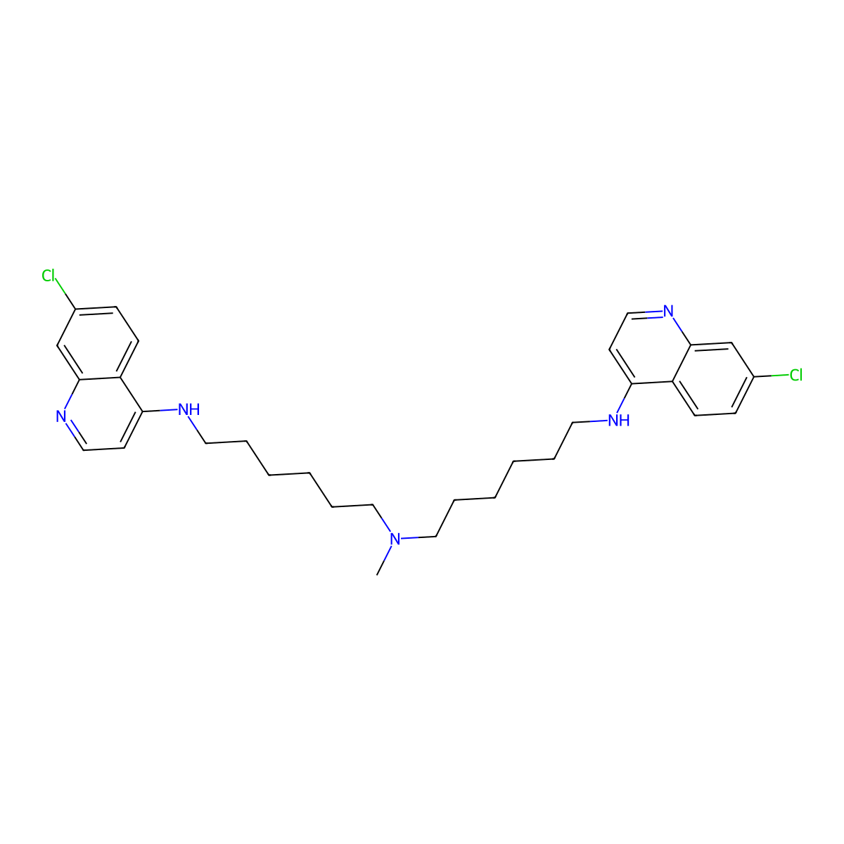 N1-(7-chloroquinolin-4-yl)-N6-(6-((7-chloroquinolin-4-yl)amino)hexyl)-N6-methylhexane-1,6-diamine molecular structure, CAS 1872387-43-3