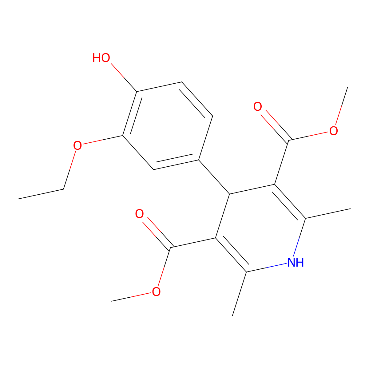 Dimethyl 4-(3-ethoxy-4-hydroxyphenyl)-2,6-dimethyl-1,4-dihydropyridine-3,5-dicarboxylate molecular structure, CAS 187245-30-3