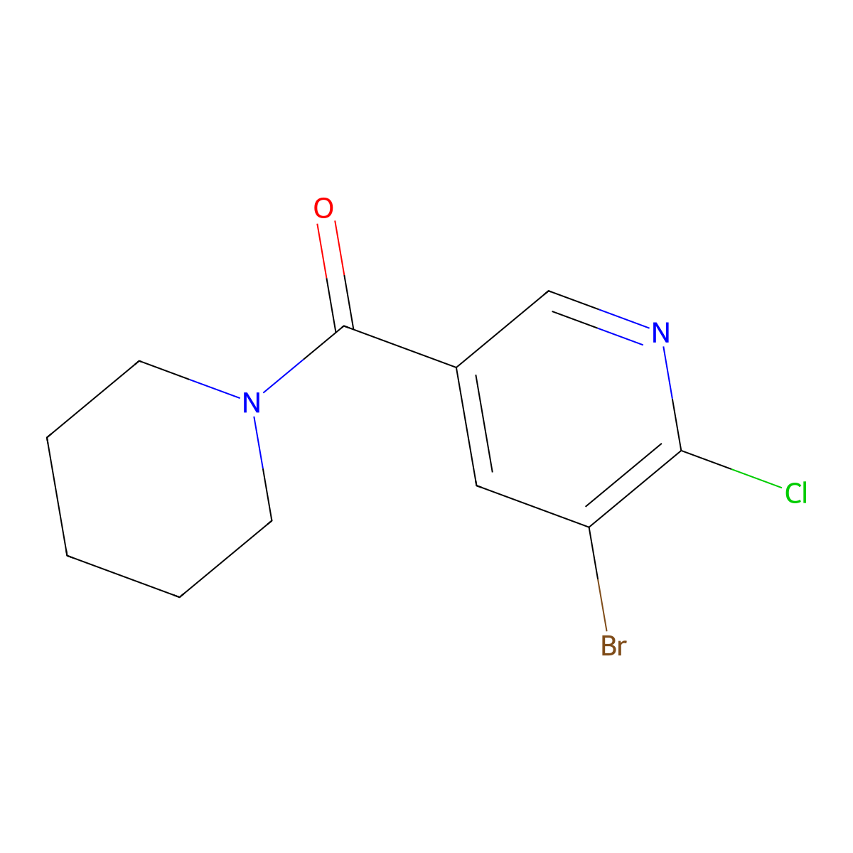 (5-Bromo-6-chloropyridin-3-yl)(piperidin-1-yl)methanone molecular structure, CAS 1872711-69-7