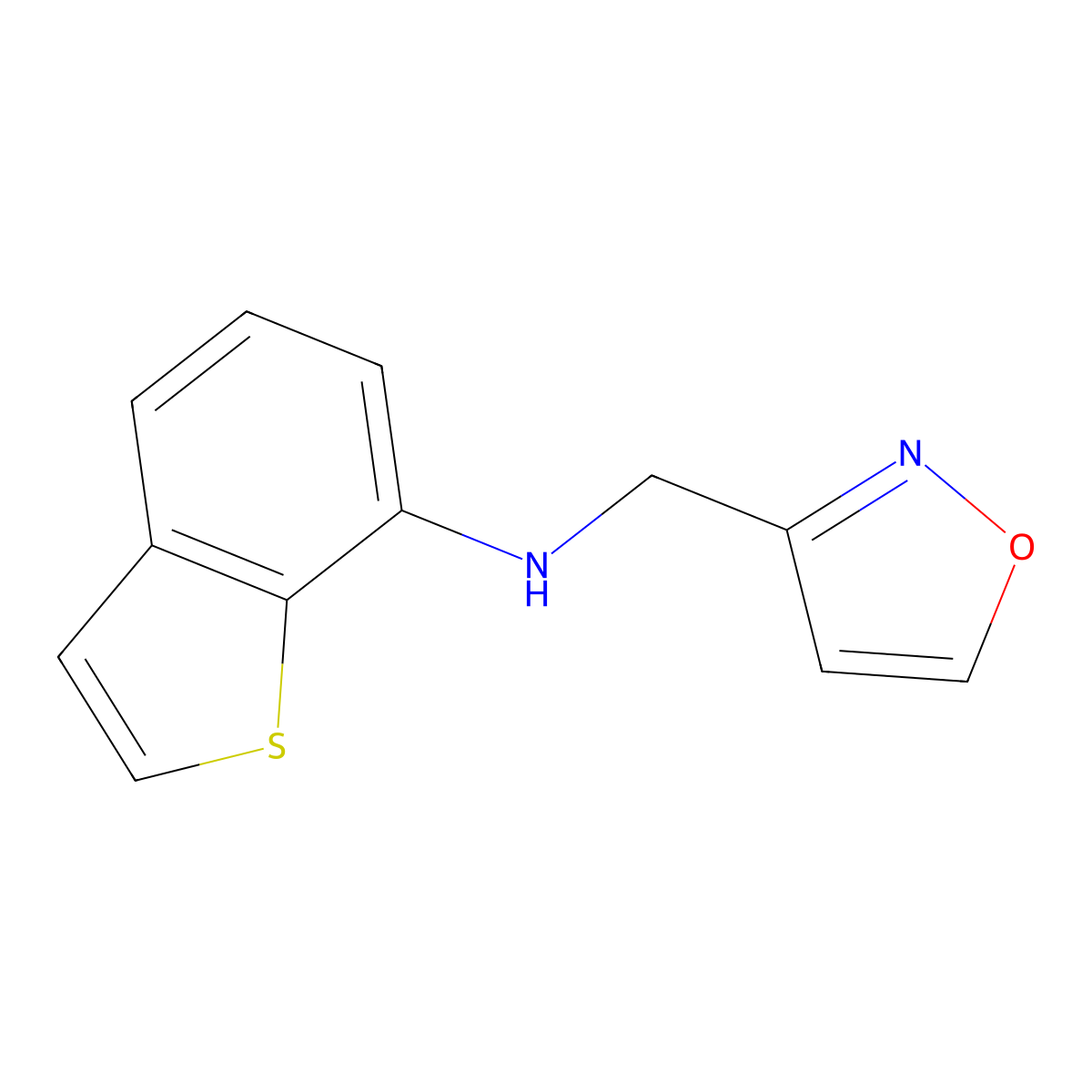 N-[(1,2-oxazol-3-yl)methyl]-1-benzothiophen-7-amine molecular structure, CAS 1872721-96-4