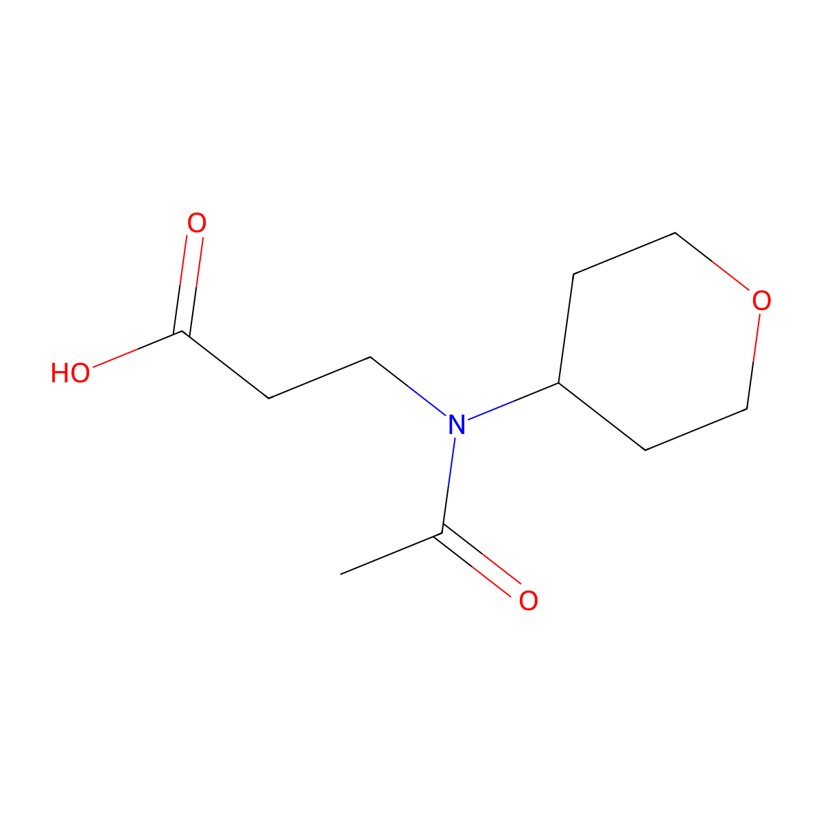 3-[N-(oxan-4-yl)acetamido]propanoic acid molecular structure, CAS 1872803-17-2