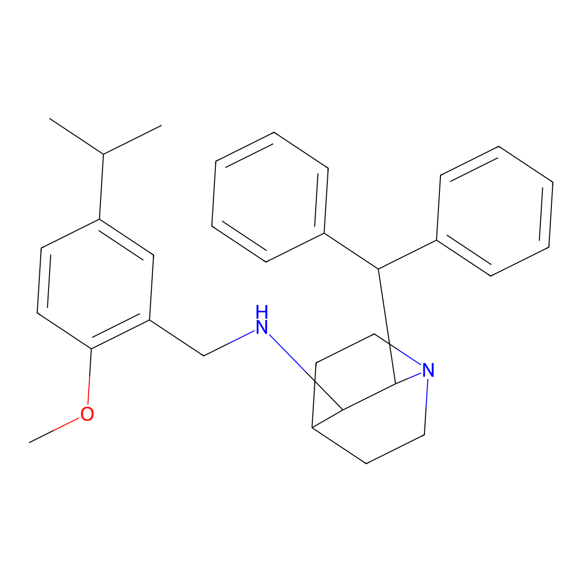 (2R,3R)-2-benzhydryl-N-[(2-methoxy-5-propan-2-ylphenyl)methyl]-1-azabicyclo[2.2.2]octan-3-amine molecular structure, CAS 187281-35-2