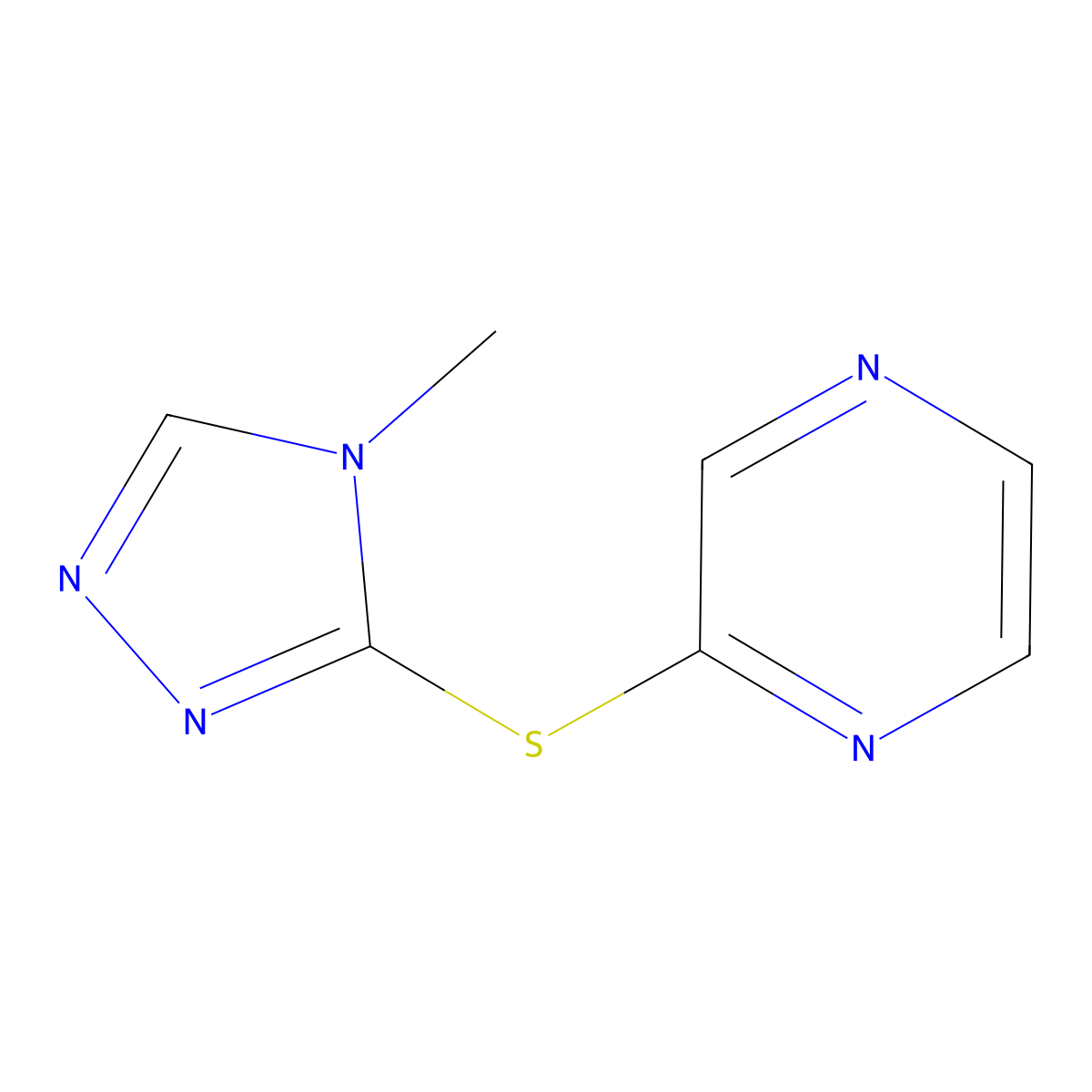 2-((4-methyl-4H-1,2,4-triazol-3-yl)thio)pyrazine molecular structure, CAS 1872817-02-1