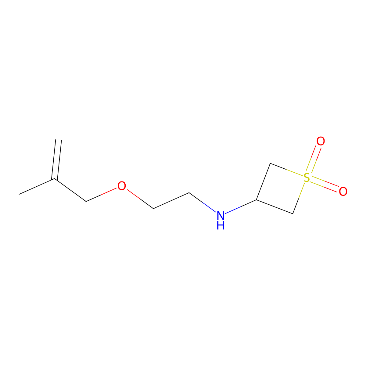 3-((2-((2-Methylallyl)oxy)ethyl)amino)thietane 1,1-dioxide molecular structure, CAS 1872958-52-5