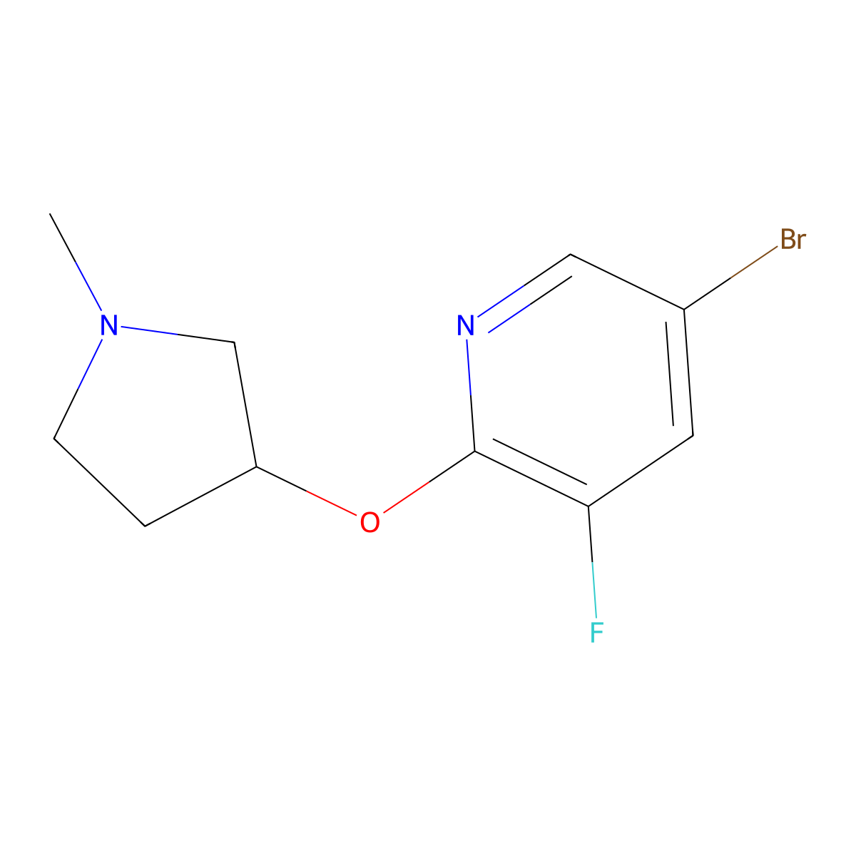 5-Bromo-3-fluoro-2-[(1-methylpyrrolidin-3-yl)oxy]pyridine molecular structure, CAS 1873051-41-2