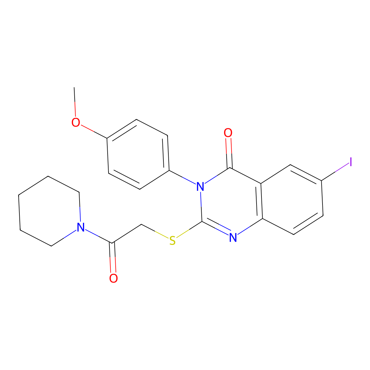 6-Iodo-3-(4-methoxyphenyl)-2-(2-oxo-2-piperidin-1-ylethyl)sulfanylquinazolin-4-one molecular structure, CAS 18731-88-9