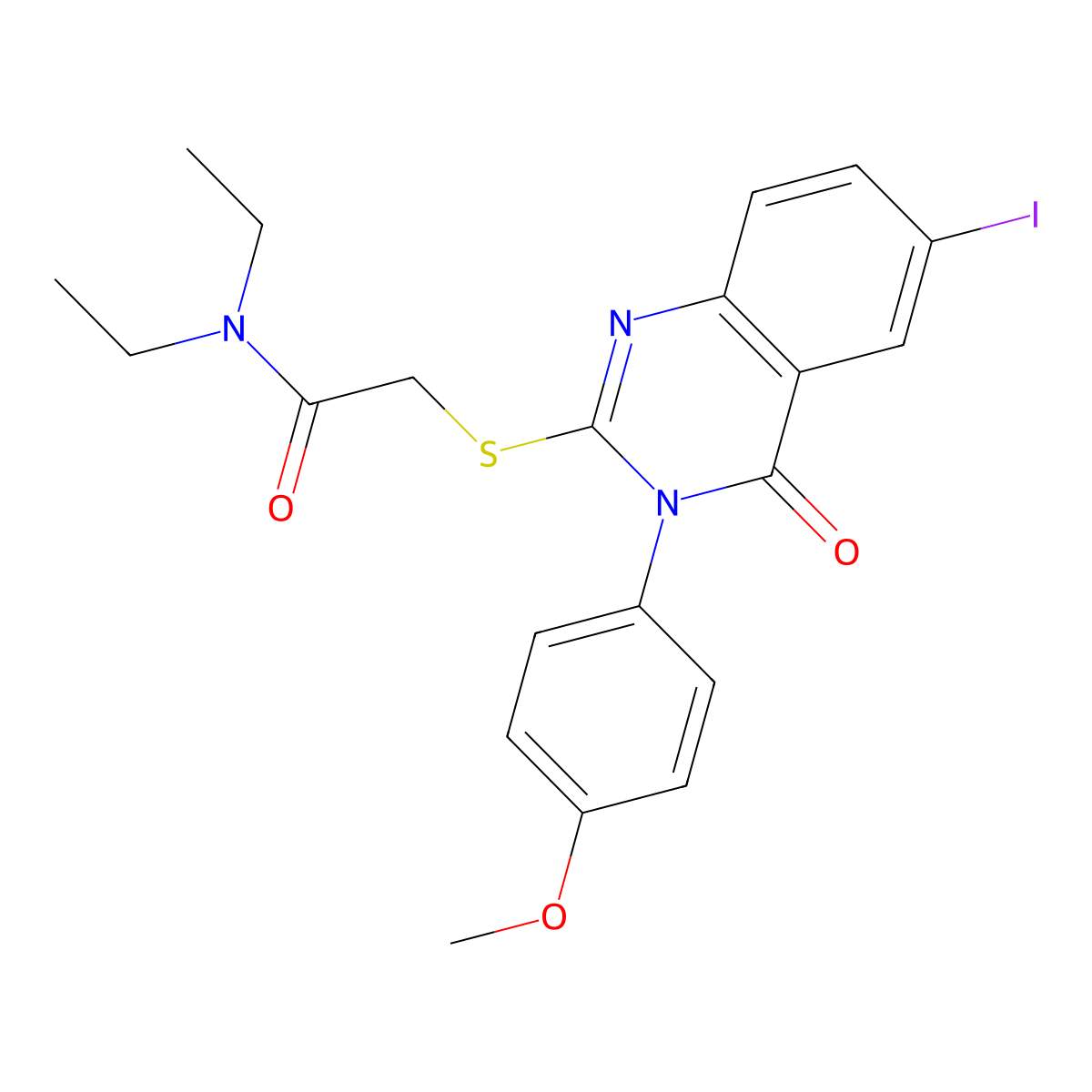 N,N-diethyl-2-((6-iodo-3-(4-methoxyphenyl)-4-oxo-3,4-dihydroquinazolin-2-yl)thio)acetamide molecular structure, CAS 18732-21-3
