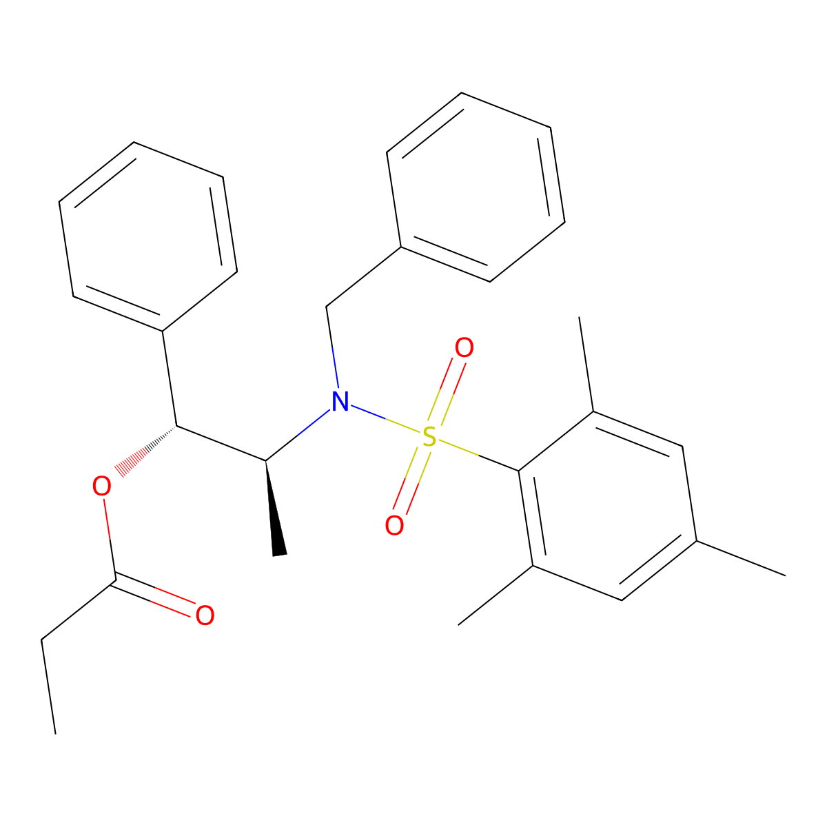 (1R,2S)-2-(N-Benzyl-2,4,6-trimethylphenylsulfonamido)-1-phenylpropyl propionate molecular structure, CAS 187324-66-9