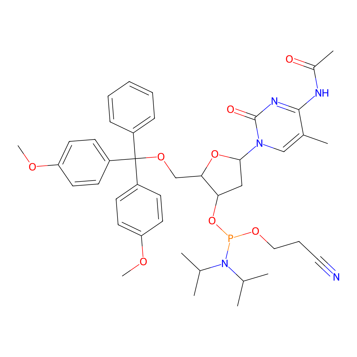 N4-Acetyl-2'-deoxy-5'-O-DMT-5-methylcytidine 3'-CE phosphoramidite molecular structure, CAS 1873306-74-1