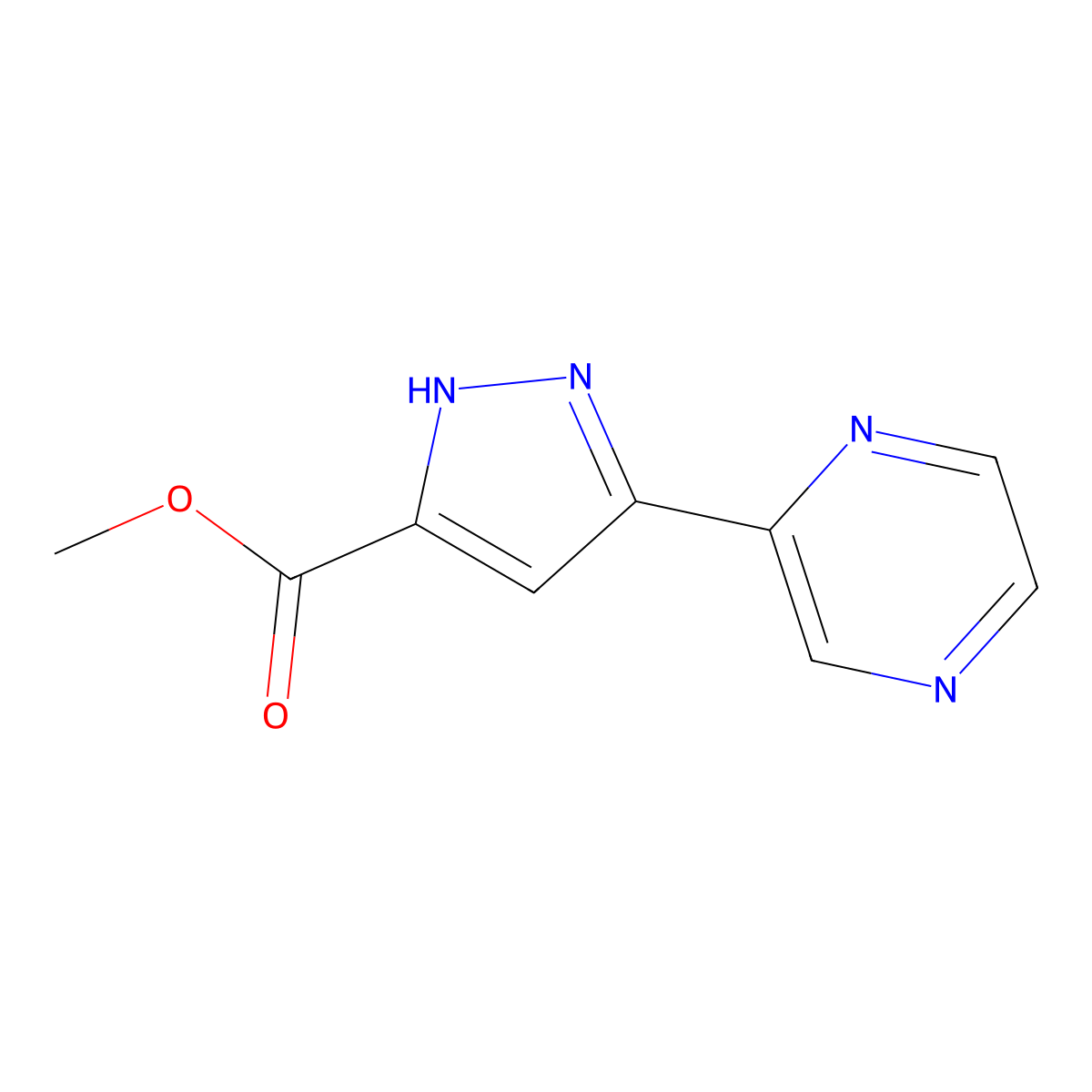 methyl 3-(pyrazin-2-yl)-1H-pyrazole-5-carboxylate molecular structure, CAS 1873310-01-0