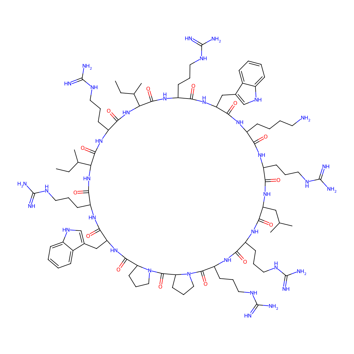 cyclo[Arg-Arg-D-Pro-Pro-Trp-Arg-Ile-Arg-Ile-D-Arg-Trp-Lys-Arg-Leu] molecular structure, CAS 1873323-60-4