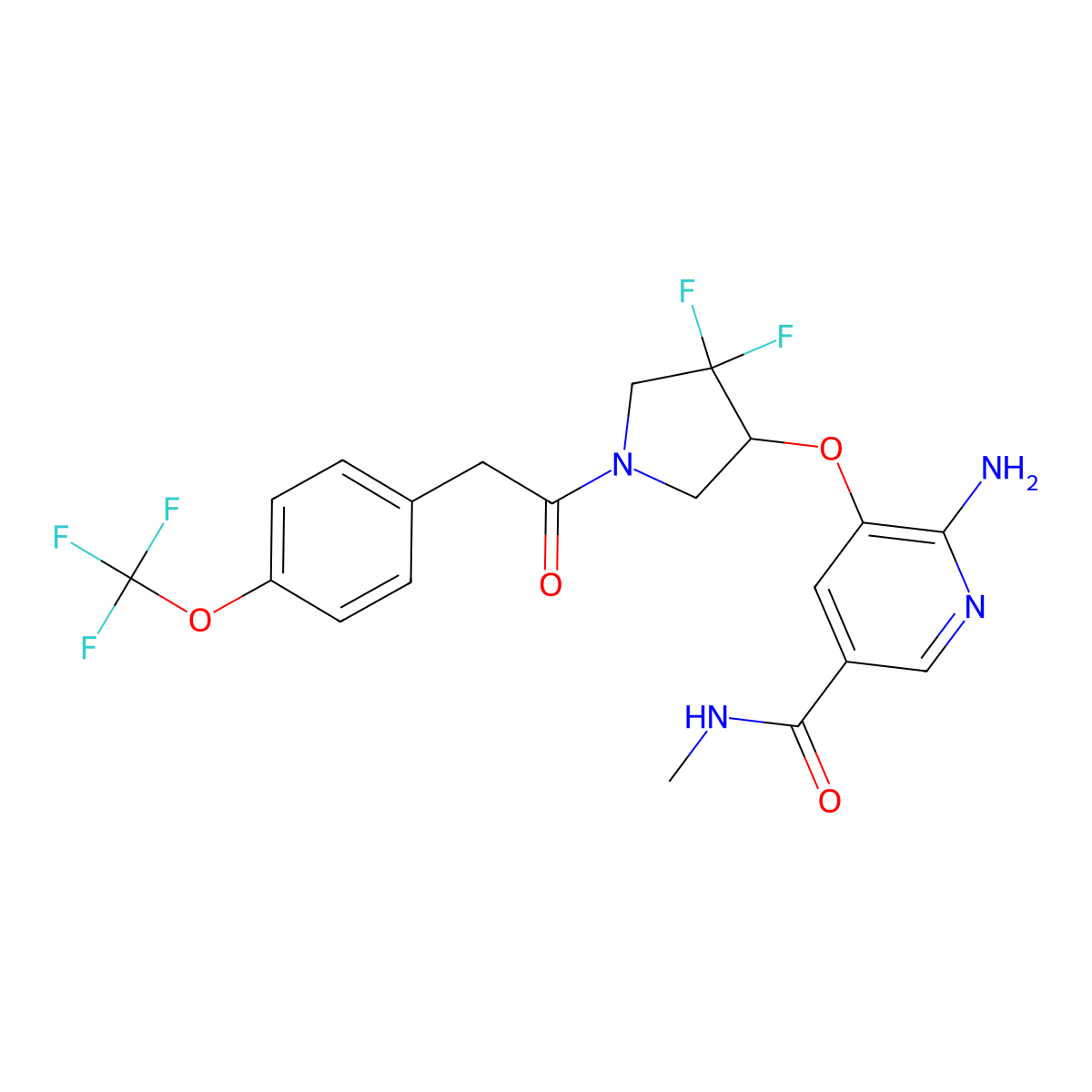 6-Amino-5-((1S)-2,2-difluoro-4-(2-(4-(trifluoromethoxy)phenyl)acetyl)cyclopentyloxy)-N-methylnicotinamide molecular structure, CAS 1873373-33-1