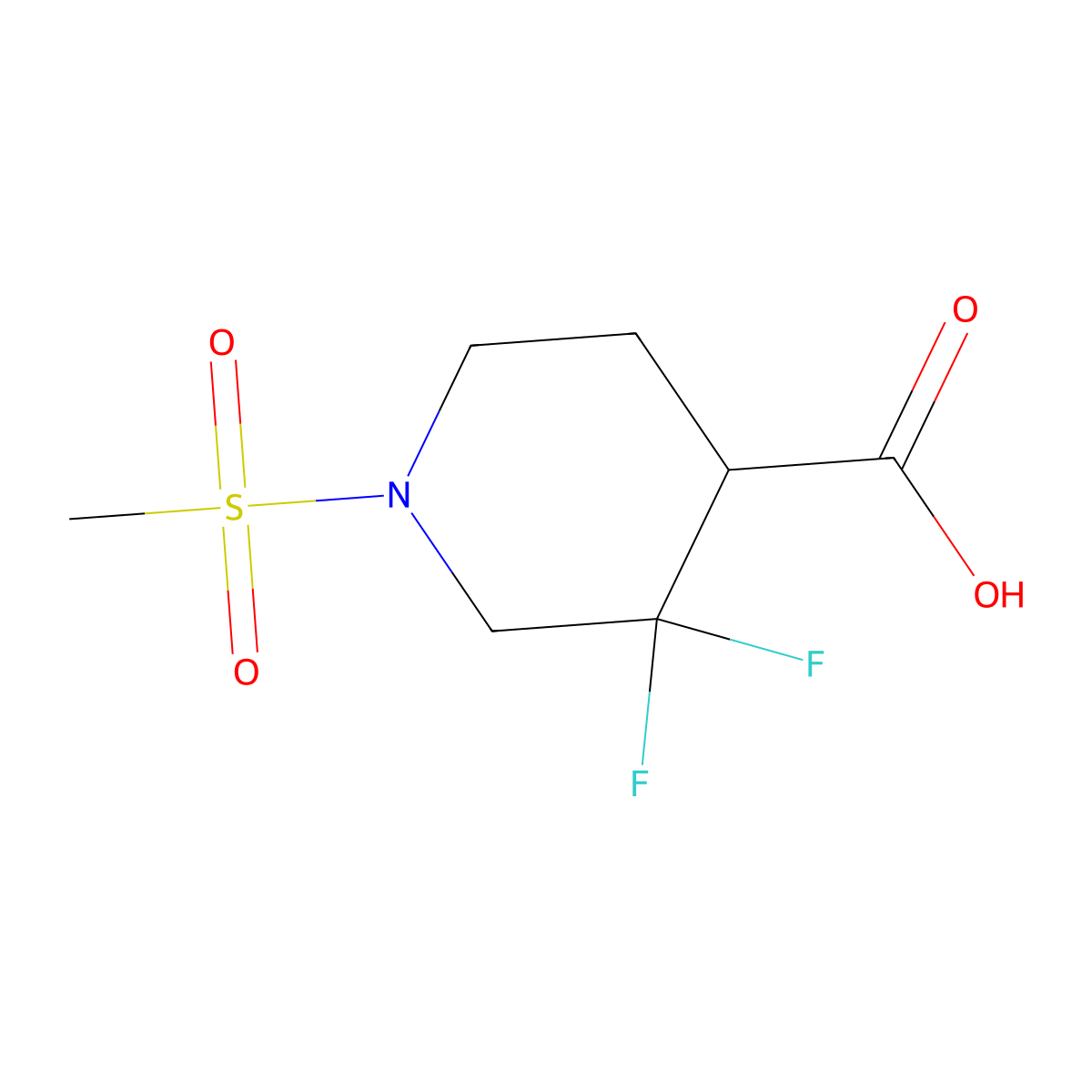 3,3-Difluoro-1-methanesulfonylpiperidine-4-carboxylic acid molecular structure, CAS 1873435-73-4
