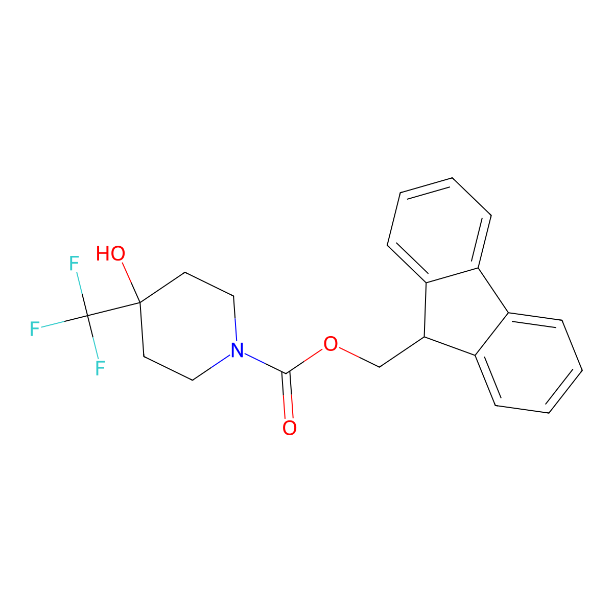 (9H-fluoren-9-yl)methyl 4-hydroxy-4-(trifluoromethyl)piperidine-1-carboxylate molecular structure, CAS 1873493-14-1
