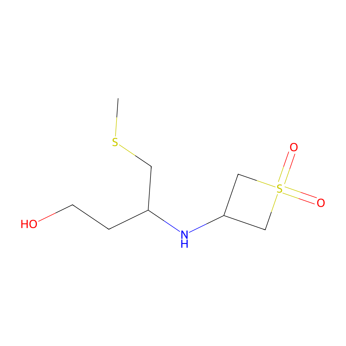 3-((4-Hydroxy-1-(methylthio)butan-2-yl)amino)thietane 1,1-dioxide molecular structure, CAS 1873641-99-6