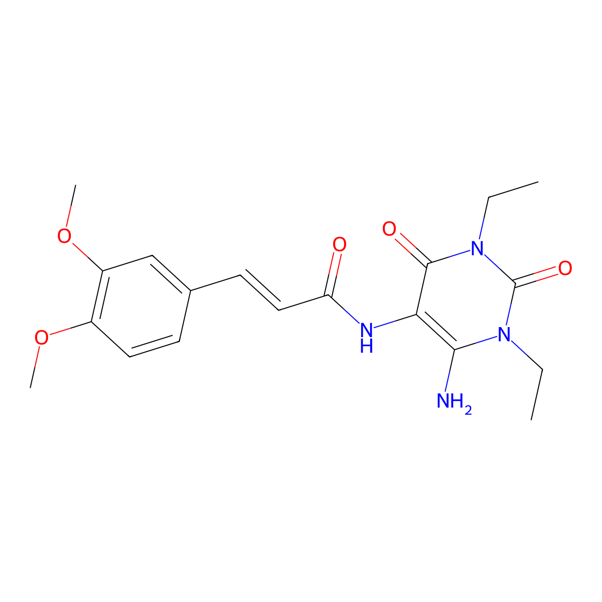(E)-N-(6-Amino-1,3-diethyl-2,4-dioxo-1,2,3,4-tetrahydropyrimidin-5-yl)-3-(3,4-dimethoxyphenyl)acrylamide molecular structure, CAS 187393-68-6