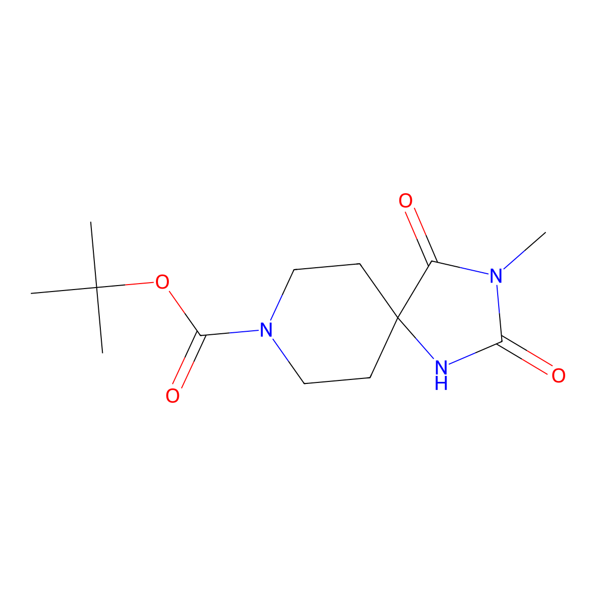 Tert-butyl 3-methyl-2,4-dioxo-1,3,8-triazaspiro[4.5]decane-8-carboxylate molecular structure, CAS 187397-07-5