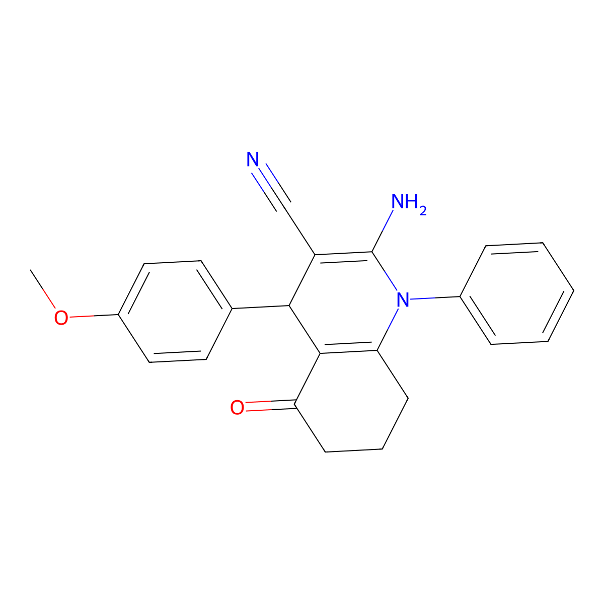 2-Amino-4-(4-methoxy-PH)5-oxo-1-PH-1,4,5,6,7,8-hexahydro-3-quinolinecarbonitrile molecular structure, CAS 187398-75-0