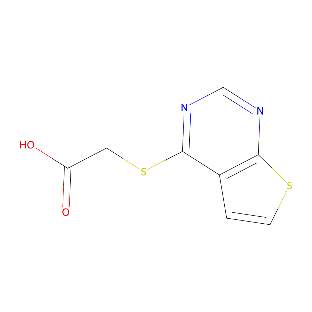 2-(Thieno(2,3-d)pyrimidin-4-ylsulfanyl)acetic acid molecular structure, CAS 18740-26-6