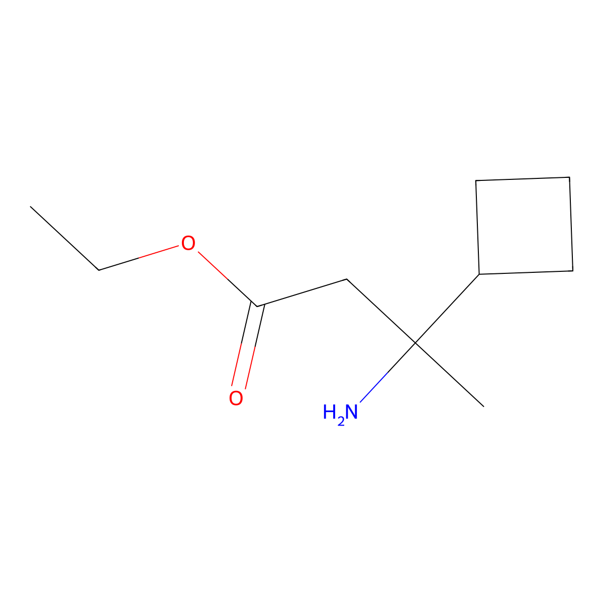 Ethyl 3-amino-3-cyclobutylbutanoate molecular structure, CAS 1874022-60-2