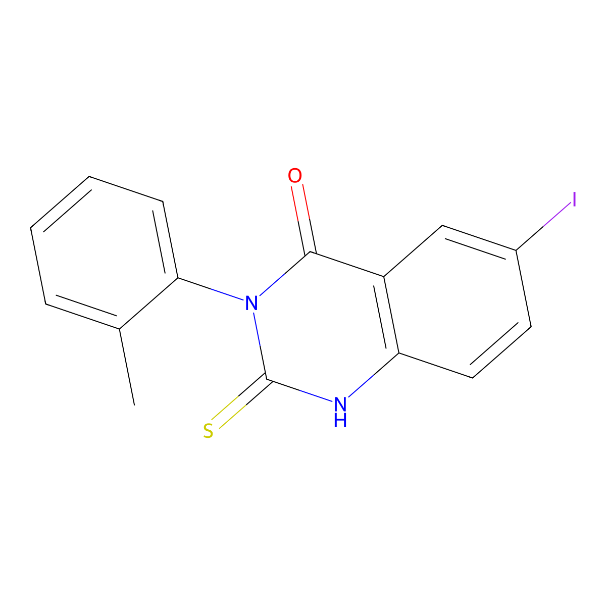 6-iodo-3-(2-methylphenyl)-2-thioxo-2,3-dihydroquinazolin-4(1H)-one molecular structure, CAS 18741-39-4