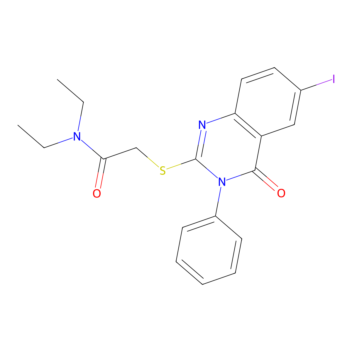 N,N-diethyl-2-(6-iodo-4-oxo-3-phenylquinazolin-2-yl)sulfanylacetamide molecular structure, CAS 18741-46-3