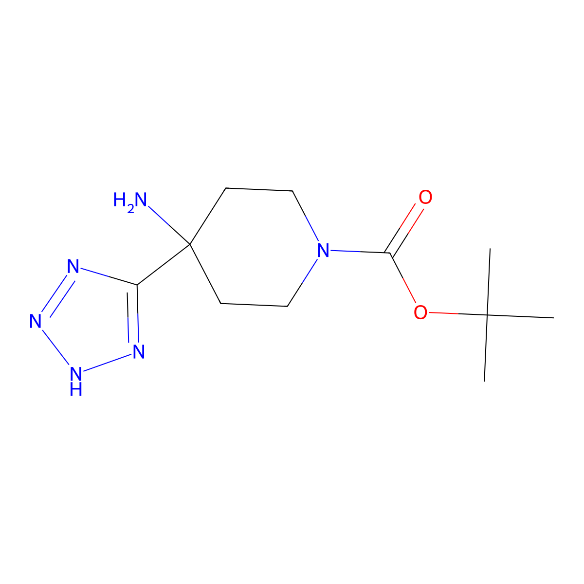 tert-butyl 4-amino-4-(2H-1,2,3,4-tetrazol-5-yl)piperidine-1-carboxylate molecular structure, CAS 1874211-56-9