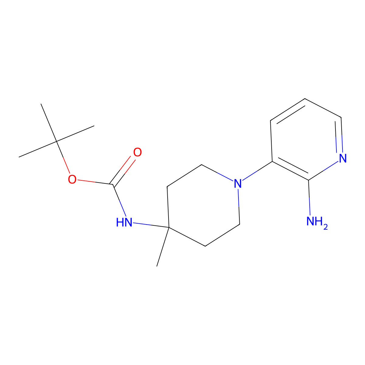 Tert-butyl (1-(2-aminopyridin-3-yl)-4-methylpiperidin-4-yl)carbamate molecular structure, CAS 1874279-28-3