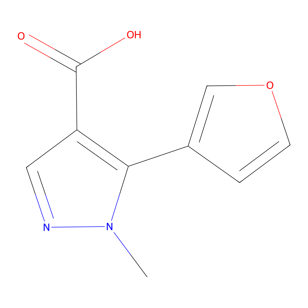 5-(furan-3-yl)-1-methyl-1H-pyrazole-4-carboxylic acid molecular structure, CAS 1874401-65-6