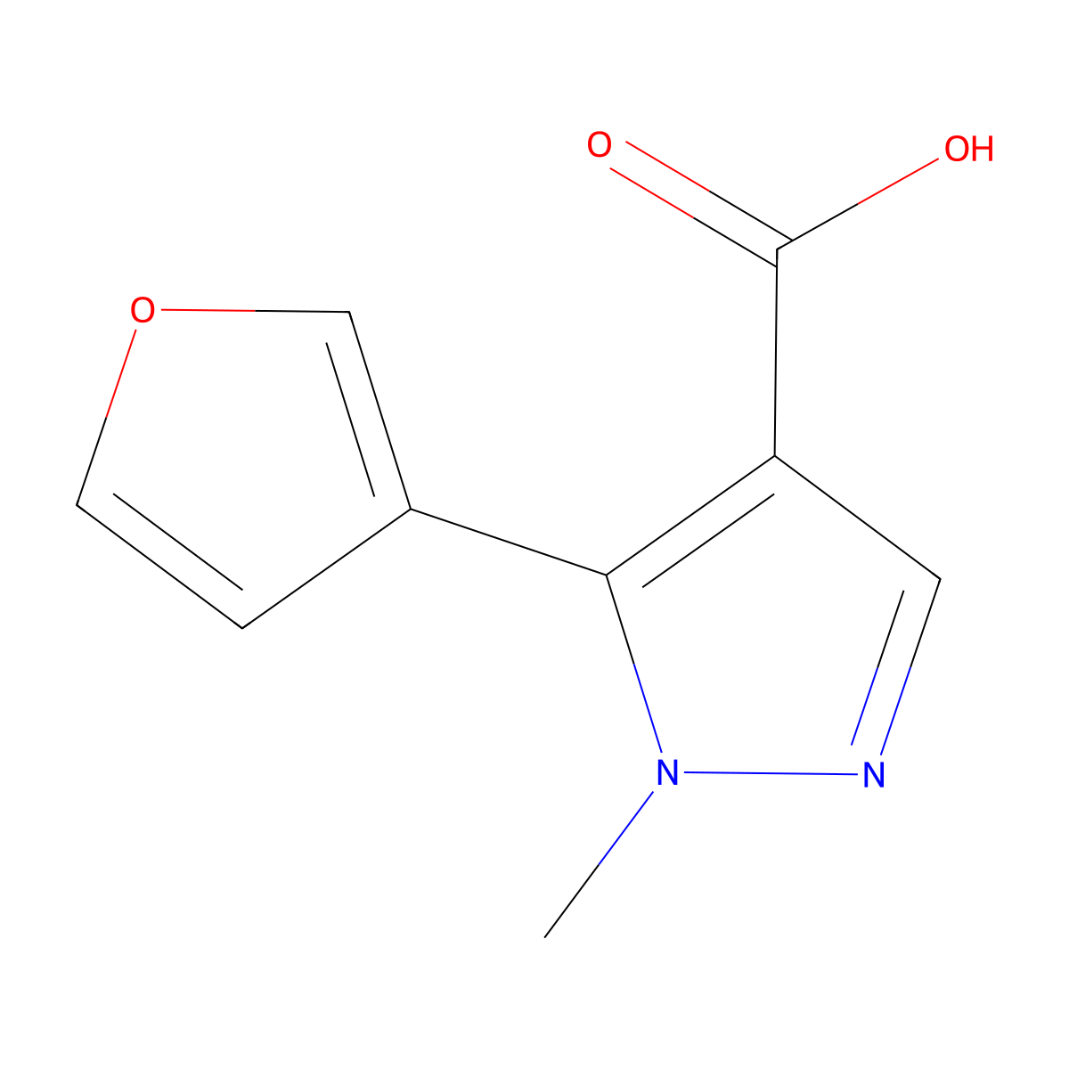 5-(furan-3-yl)-1-methyl-1H-pyrazole-4-carboxylic acid molecular structure, CAS 1874401-65-6