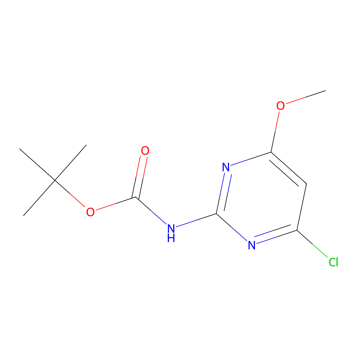tert-butyl N-(4-chloro-6-methoxypyrimidin-2-yl)carbamate molecular structure, CAS 1874500-22-7