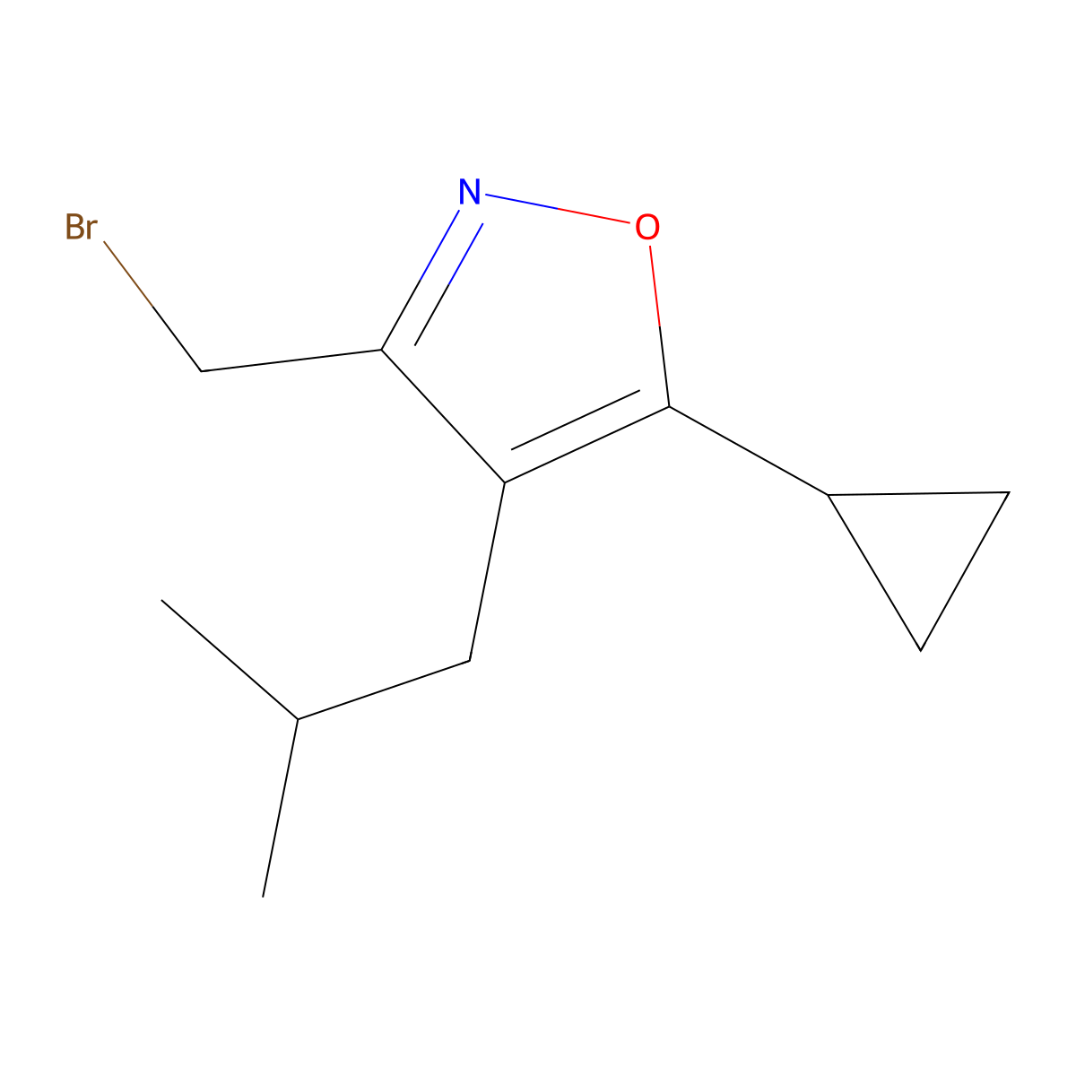 3-(Bromomethyl)-5-cyclopropyl-4-(2-methylpropyl)-1,2-oxazole molecular structure, CAS 1874621-25-6