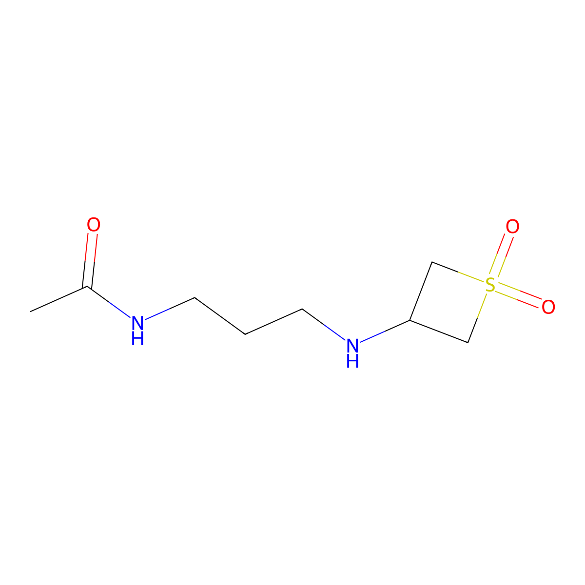 N-(3-((1,1-Dioxidothietan-3-yl)amino)propyl)acetamide molecular structure, CAS 1874644-70-8