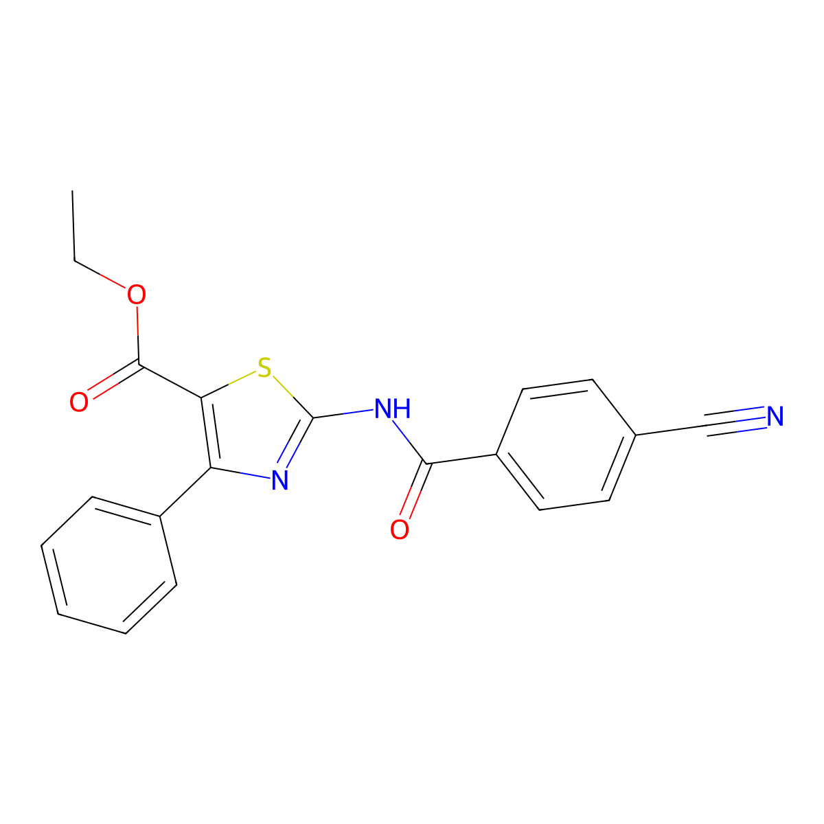 Ethyl 2-[(4-cyanobenzoyl)amino]-4-phenyl-1,3-thiazole-5-carboxylate molecular structure, CAS 187475-64-5