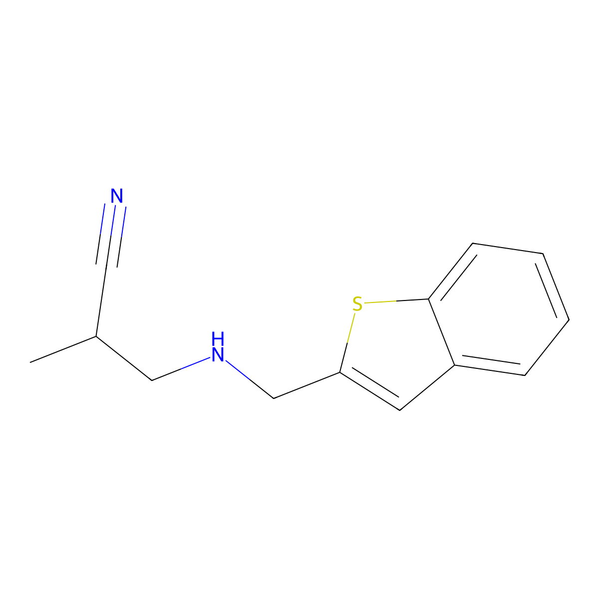 3-{[(1-Benzothiophen-2-yl)methyl]amino}-2-methylpropanenitrile molecular structure, CAS 1874895-54-1